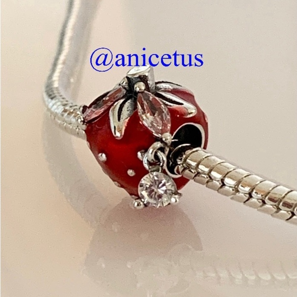 NWOT S925 Sterling Silver Strawberry CZ Fruit Charm